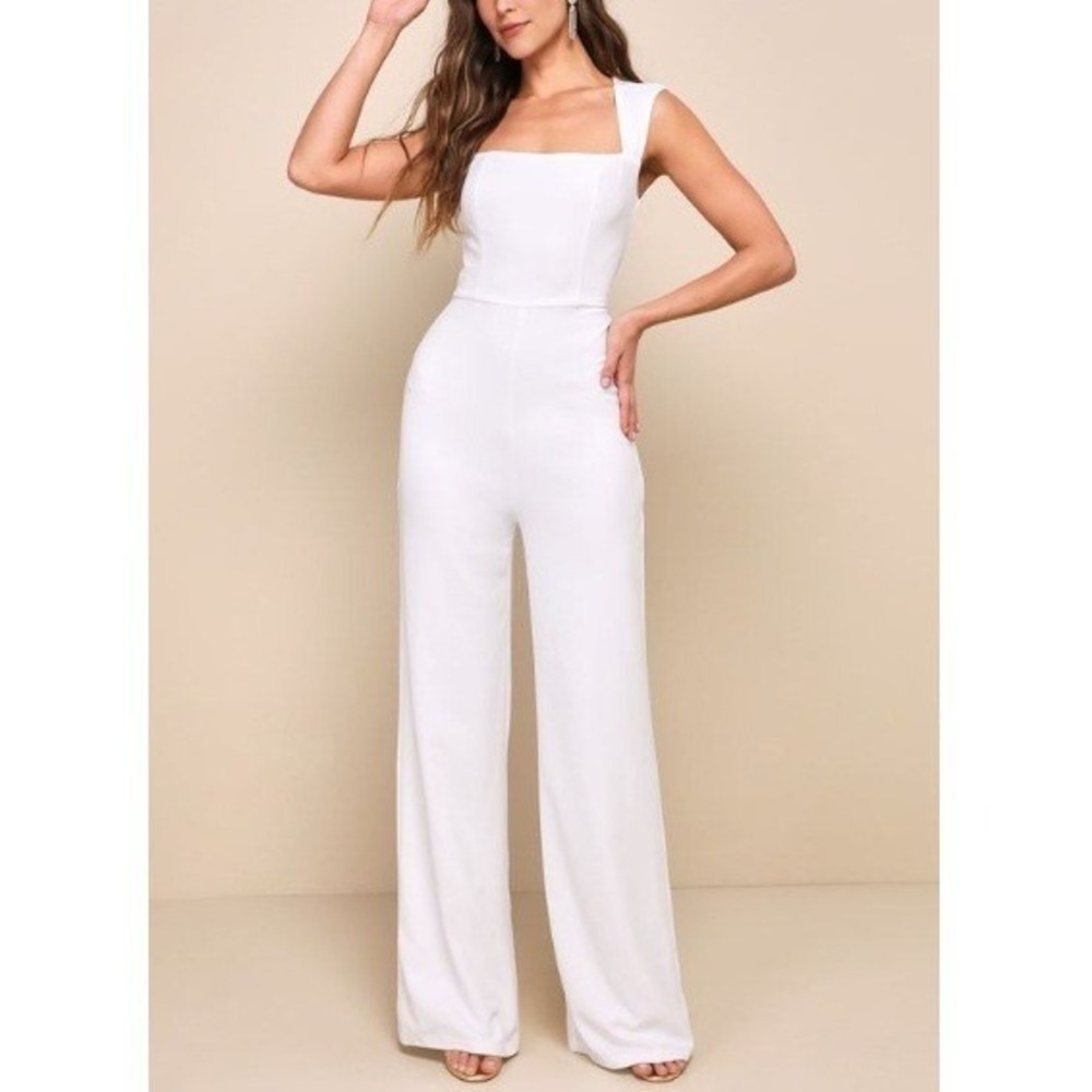 Lulus‎ Women's White Wide Leg Square Neck Sleeveless Jumpsuit NWT Size XS